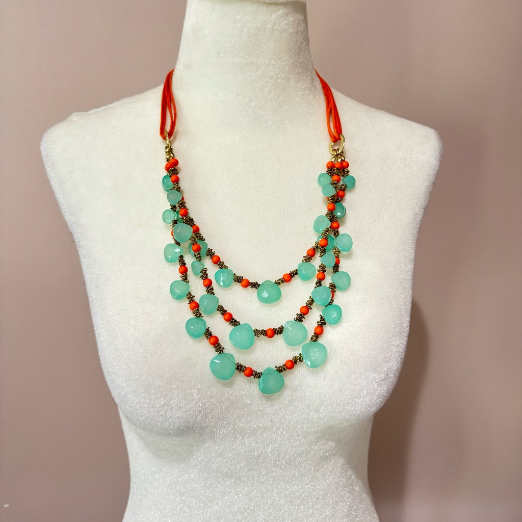Layered Multi-Strand Necklace With Mint And Orange Beads Mythologie Jewelry